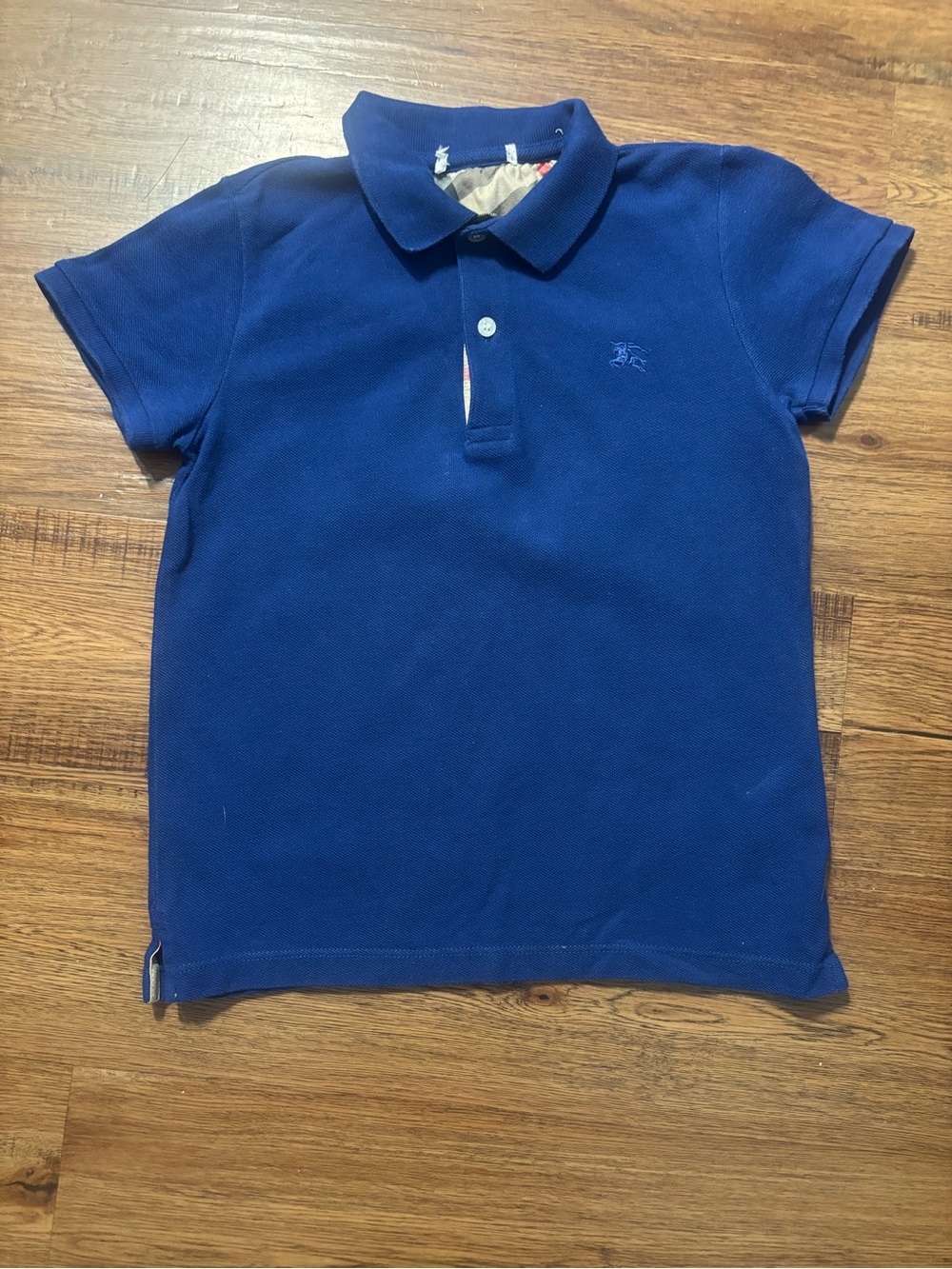 Burberry Royal Blue Boys Polo with Iconic Check Trim
